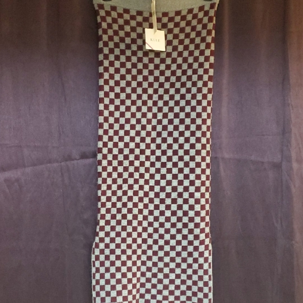 KULE Checkered Pencil Skirt in Burgundy and Gray